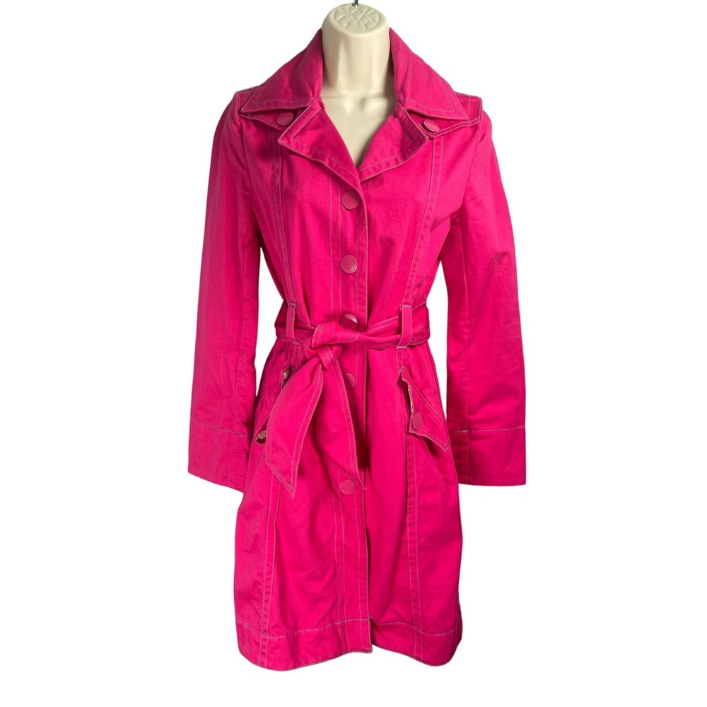 Tommy Jeans Jacket Womens Medium Pink‎ Cotton Snap Front Belted Trench Hilfiger
